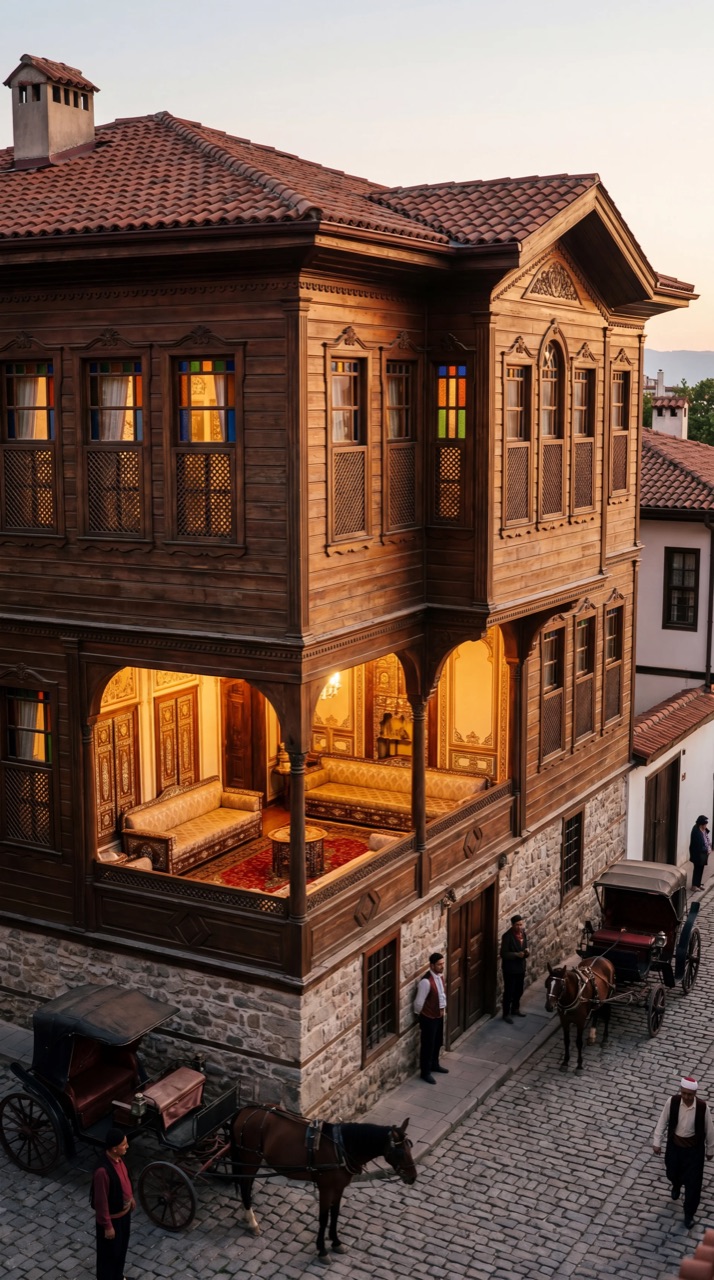 Konak — an Ottoman wooden mansion at dusk